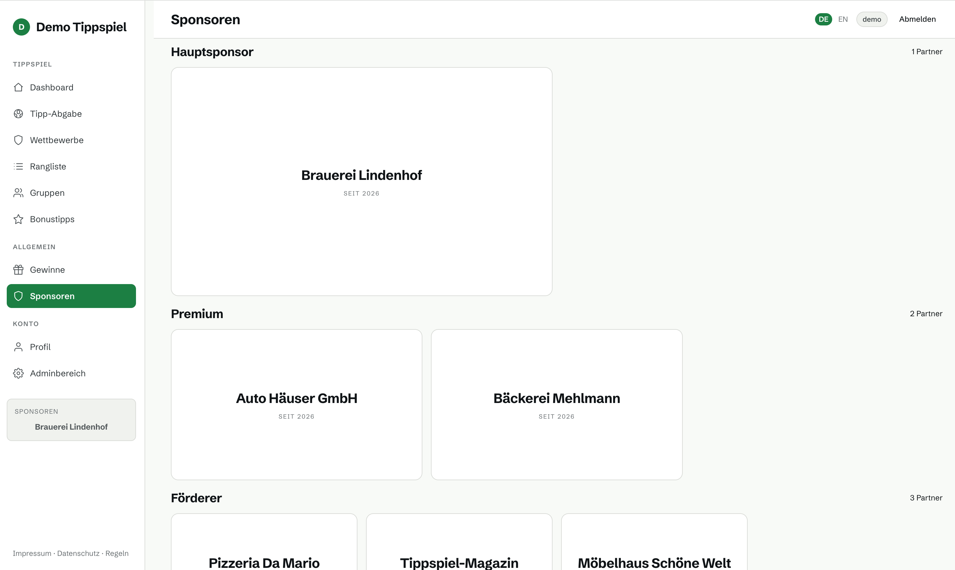 Sponsoren-Co-Branding auf jeder Spielkarte und in Header, Footer und Sidebar